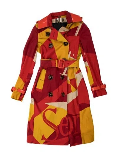 Pre-owned Burberry Prorsum Wool Graphic Print Trench Coat W/ Tags In Orange