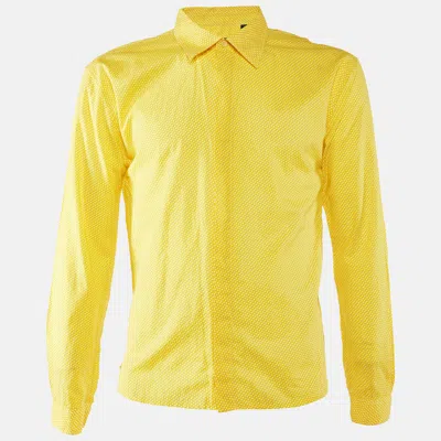 Pre-owned Burberry Prorsum Yellow Dot Printed Cotton Button Front Shirt L