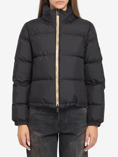 Burberry Puffer Jacket With Concealed Hood In Black