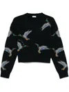 Burberry Wool Crew Neck Sweater With Duck Pattern In Schwarz