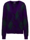 BURBERRY PURPLE CARDIGAN WITH ARGYLE MOTIF IN WOOL WOMAN