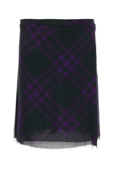 BURBERRY PURPLE CHECK-PATTERN FRAYED KILT