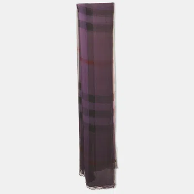 Pre-owned Burberry Purple Checked Chiffon Scarf