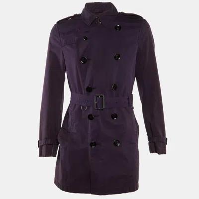 Pre-owned Burberry Purple Cotton Double Breasted Trench Coat M