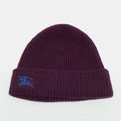 Pre-owned Burberry Purple Ekd Embroidered Cashmere Rib Knit Beanie