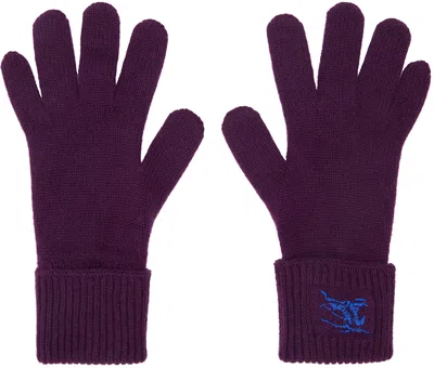 Burberry Purple Logo-embroidered Gloves In Pansy