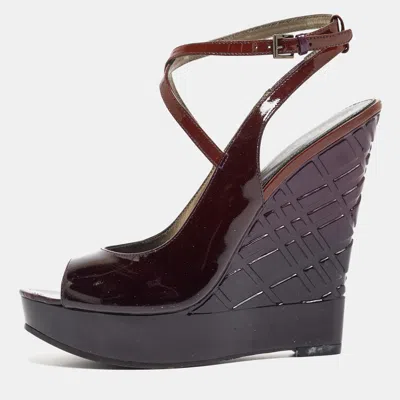 Pre-owned Burberry Purple Patent Leather Platform Wedge Sandals Size 36