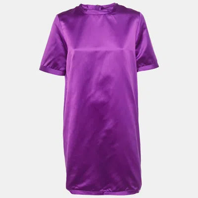 Pre-owned Burberry Purple Satin Shift Dress M