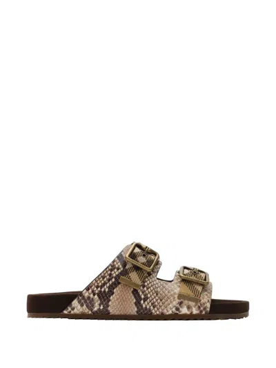 BURBERRY PYTHON-PRINT LEATHER URCHIN SANDALS​