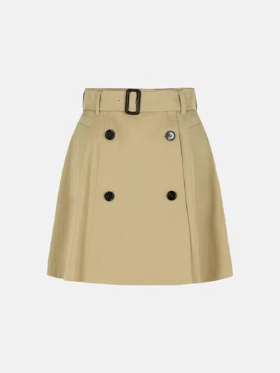 Burberry A-line Cotton Skirt With Belt And Pocket In Brown