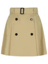 Burberry A-line Cotton Skirt With Belt And Pocket In Brown