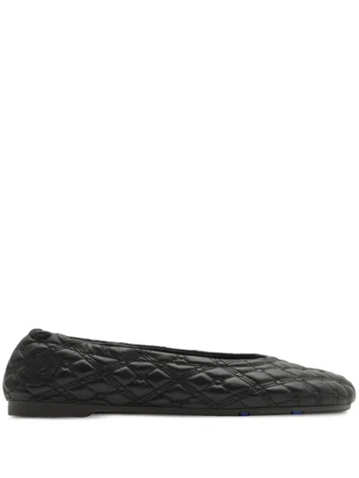 BURBERRY BURBERRY QUILTED BLACK FLATS WITH ROUNDED TOE
