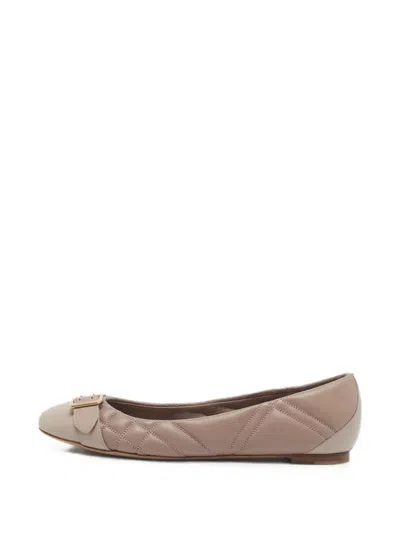 Pre-owned Burberry Quilted Buckle Ballet Flats In Neutral
