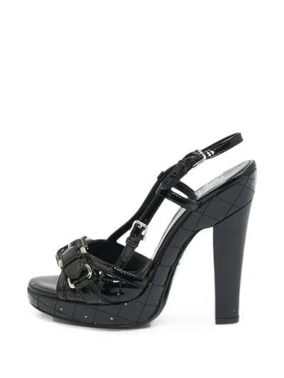 Pre-owned Burberry Quilted Buckle Sandals In Black