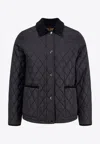 Burberry Oldham Black Quilted Jacket With Corduroy Collar In Tech Fabric Woman In Black