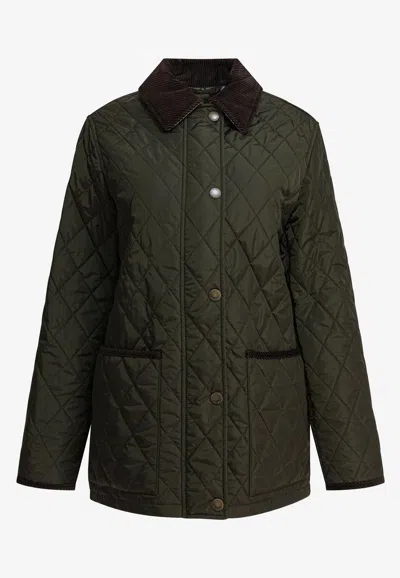 Burberry Quilted Country Jacket Corduroy Collar In Green