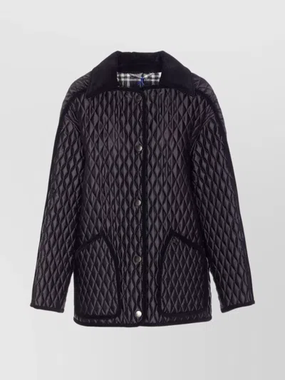 BURBERRY QUILTED COAT WITH CORDUROY COLLAR AND POCKETS