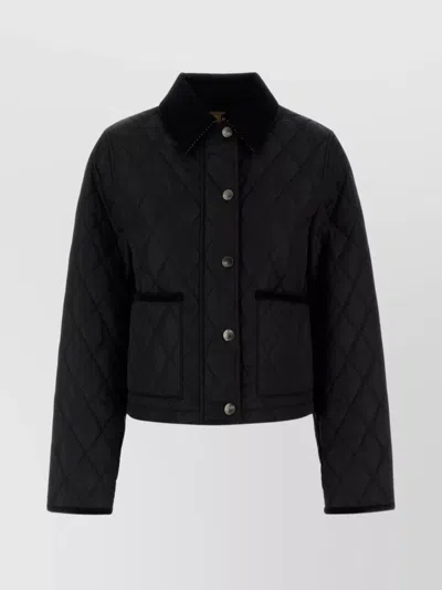 Burberry Quilted Collar Jacket Long Sleeves In Black