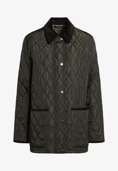 Burberry Quilted Country Jacket Corduroy Collar In Green