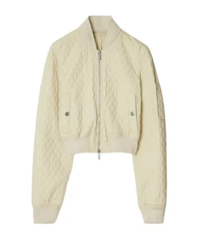 Burberry Womens Cropped Quilted Bomber Jacket In Neutral