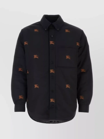 Burberry Quilted Embroidered Button-down Shirt In Black