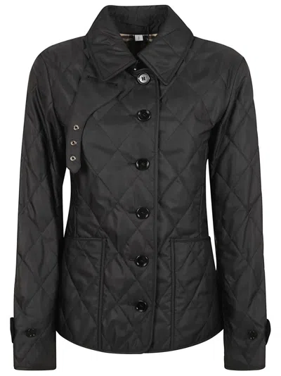 Burberry Button Opening And Closing Quilted Casual Jacket In Black