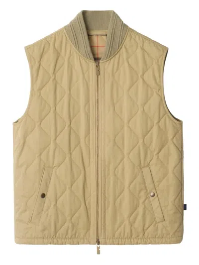 Burberry Quilted Vest Ribbed Collar Sleeveless In Brown