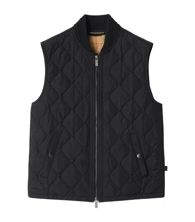 Burberry Quilted Zip-up Down Vest In Black
