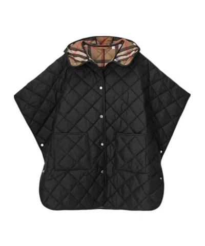 Burberry Quilted Hooded Cape In Black