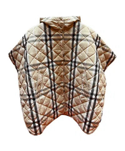 Burberry Quilted Hooded Cape In Brown