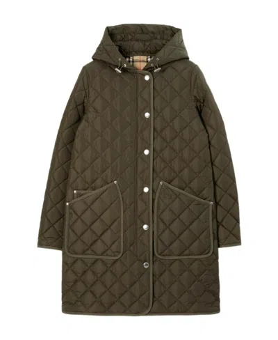 Burberry Roxby Quilted Hooded Coat In Dark Military Khaki