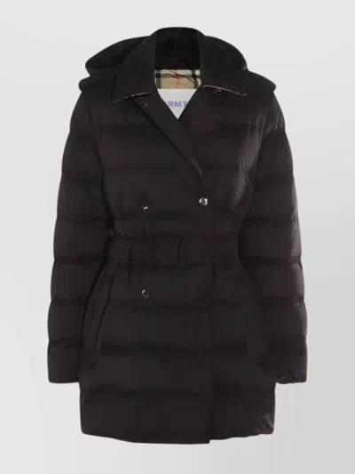 BURBERRY QUILTED HOODED DOUBLE-BREASTED BELTED JACKET