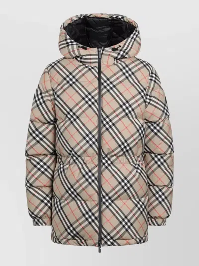 Burberry Quilted Hooded Jacket Elasticated Cuffs Drawstring Waist In Multi