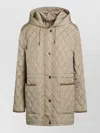 Burberry Quilted Hooded Nylon Coat Front Pockets Long In Neutral
