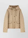 Burberry Quilted Hooded Nylon Jacket Featuring Pockets In Brown