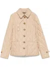 Burberry Beige Single-breasted Down Jacket With Quilted Texture In Stretch Fabric Woman In Neutral