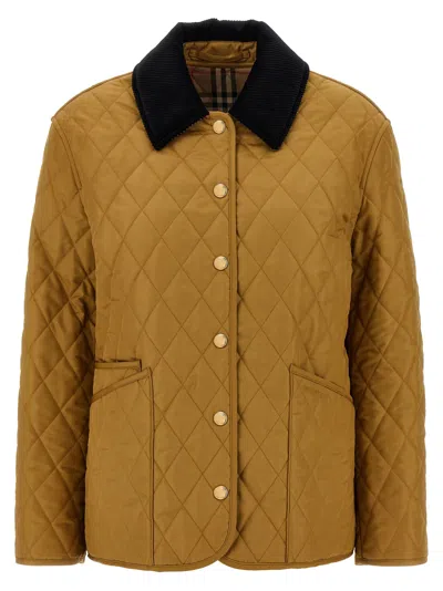 Burberry Corduroy-collar Diamond-quilted Jacket In Gold