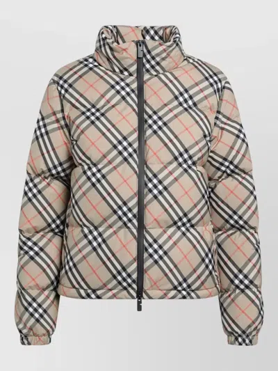 Burberry Quilted Jacket Allover Pattern High Collar In Nude