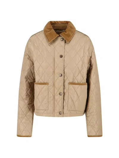 Burberry Cropped Beige Quilted Nylon Jacket In Brown