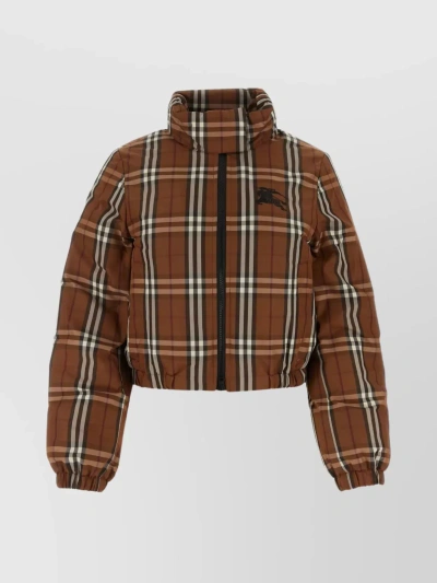 Burberry Quilted Jacket Featuring Checkered Embroidery In Brown