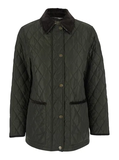 Burberry Quilted Country Jacket Corduroy Collar In Green