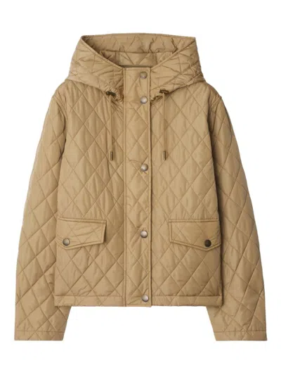 Burberry Quilted Jacket With Adjustable Hood And Patch Pockets In Metallic