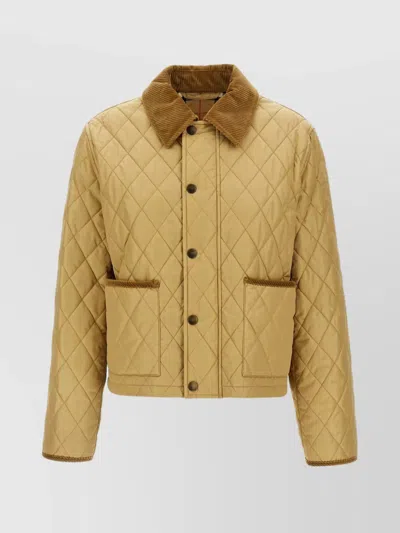 Burberry Quilted Jacket With Corduroy Collar And Pockets In Yellow