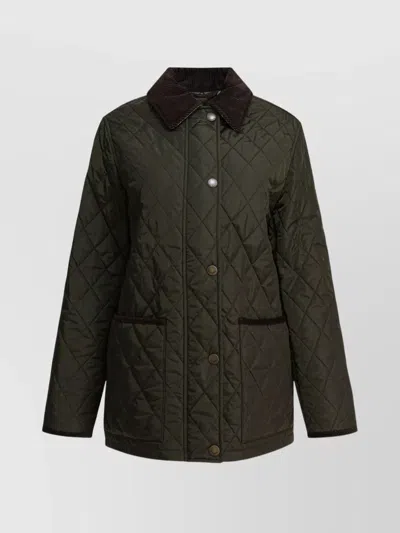 Burberry Quilted Jacket With Corduroy Collar And Pockets In Gray