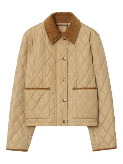 Burberry Quilted Jacket With Snaps In Brown