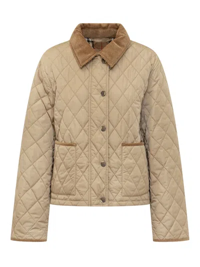 Burberry Quilted Jacket With Velvet Collar In Purple