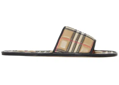 Pre-owned Burberry Quilted Leather Flat Slide Vintage Check (women's) Sneakers In Beige