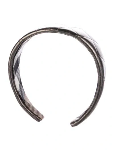 Pre-owned Burberry Quilted Leather Headband In Gray
