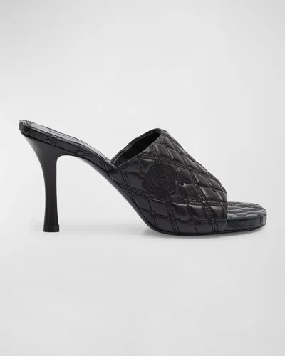 Burberry Quilted Leather Rose Mule Sandals In A24 Black