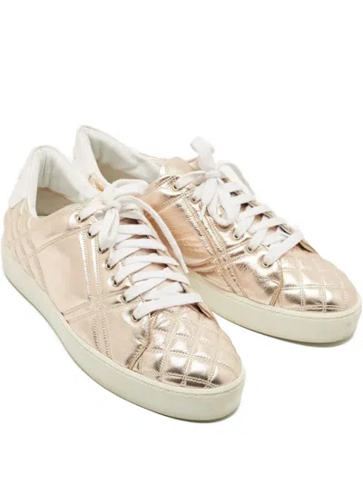 Pre-owned Burberry Quilted Leather Sneakers In Gold